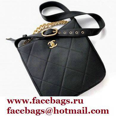 chanel Calfskin & Gold-Tone Metal Black small hobo handbag 2021